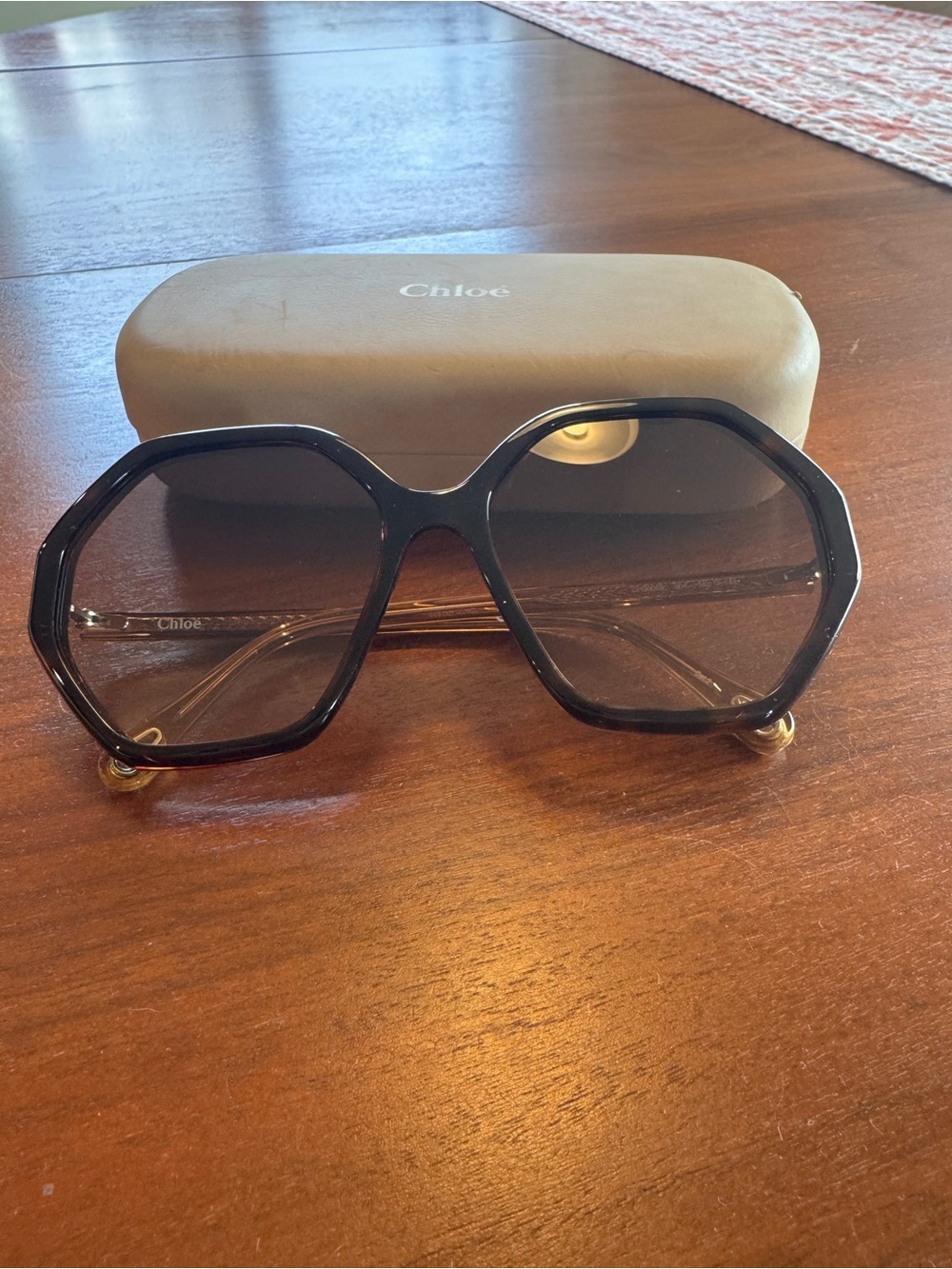 Chloé CH0008S 004 Oversized Hexagonal Sunglasses Dark Havana Brown Gradient